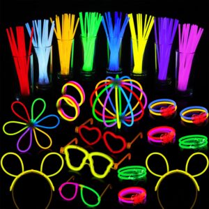 aivant glow sticks bulk party supplies | 216 pcs glow stick set with connectors for eyeglasses hairpins balls butterflies | glow in the dark light up sticks party favors decorations