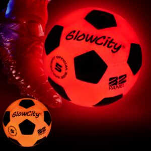 GlowCity Glow in The Dark Soccer Ball | Light Up Indoor/Outdoor Soccer Ball with 2 LED Lights | Pre-Installed Batteries | Fun Gift for Teens