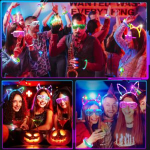 Fabeto Light Up Glow Party Supplies 65 Pack New Year Eve LED Glow In The Dark Birthday Neon Party Favors Accssories for Kids Adults, 5 Glasses 10 Bracelets 5 Headbands 5 Necklaces 40 Finger Lights