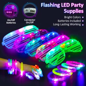 Fabeto Light Up Glow Party Supplies 65 Pack New Year Eve LED Glow In The Dark Birthday Neon Party Favors Accssories for Kids Adults, 5 Glasses 10 Bracelets 5 Headbands 5 Necklaces 40 Finger Lights