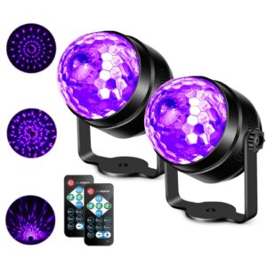 Litake UV Black Lights for Glow Party, 6W LED Disco Ball Strobe Lights for Dark Party Supplies, Sound Activated with Remote Control, Dj Light for Halloween Xmas Birthday Party Home Decorations, 2 Pack