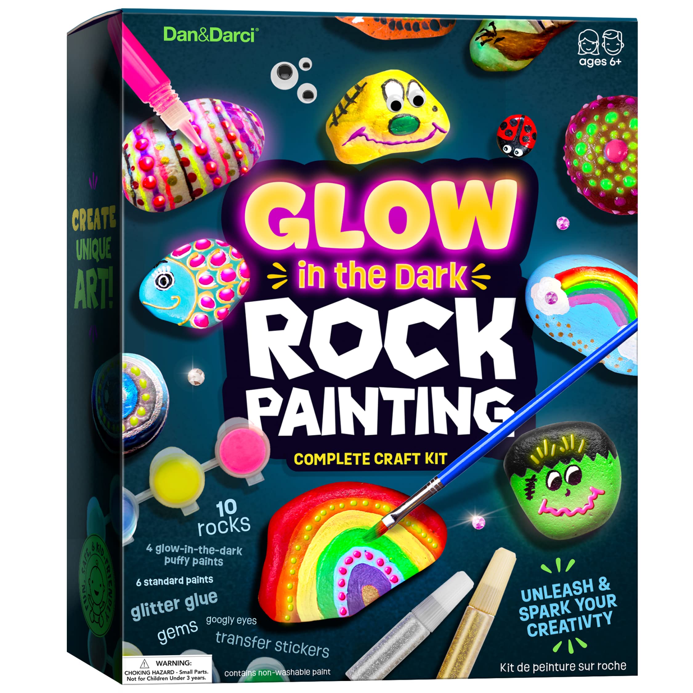 Kids Rock Painting Kit - Glow in The Dark - Arts & Crafts Easter Gifts for Boys and Girls Ages 6-12 - Craft Activities Kits - Creative Art Toys for 6, 7, 8, 9, 10, 11 & 12 Year Old Kids
