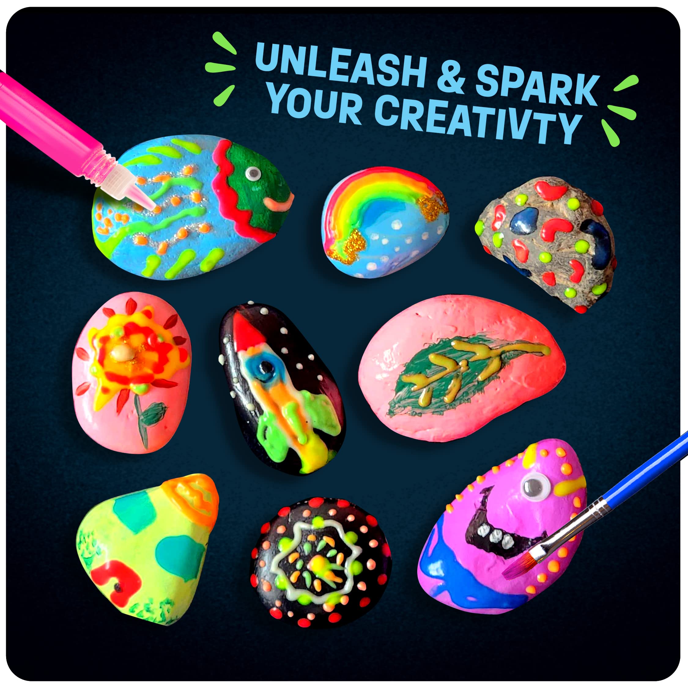 Kids Rock Painting Kit - Glow in The Dark - Arts & Crafts Easter Gifts for Boys and Girls Ages 6-12 - Craft Activities Kits - Creative Art Toys for 6, 7, 8, 9, 10, 11 & 12 Year Old Kids