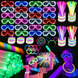 SHQDD 248 PCS Glow Party Supplies, 24 PCS Foam Glow Sticks, 24 PCS LED Glasses and 200 PCS Glow Sticks Bracelets, Neon Party Favors for Glow Party, Wedding, Concert, Raves and Birthday