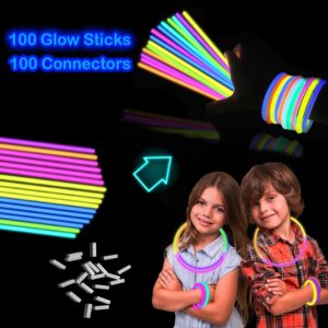 Leetous 4th of July 8" Glow Sticks Party Pack-100,Light up Bracelets & Necklaces Accessories for Kids,Neon Glow in the Dark Party Favor Supplies Decorations for Birthday,Camping, Patriotic Activities