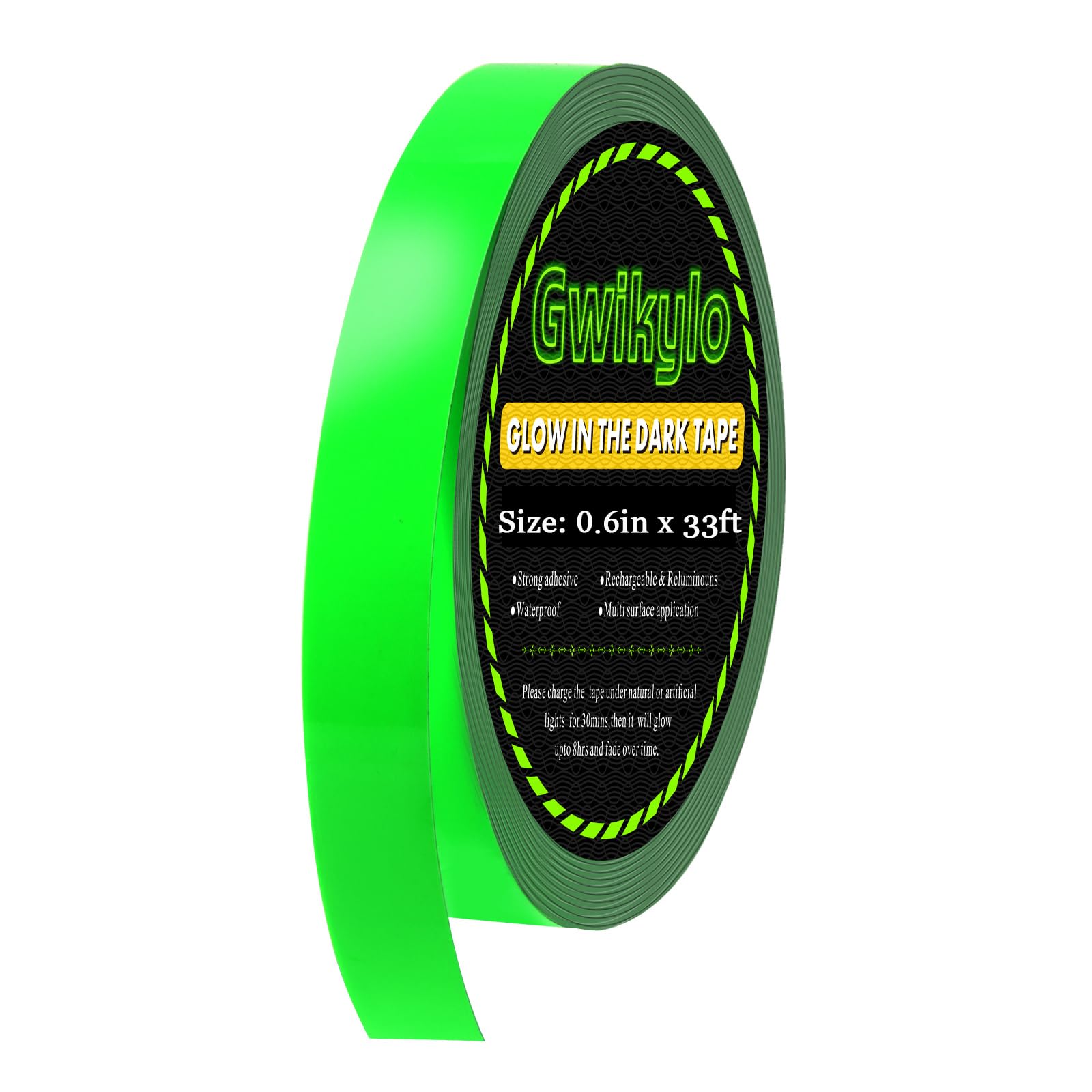 Gwikylo Glow in The Dark Tape 0.6 Inch x 33 Feet Green Fluorescent Tape Waterproof for Outdoor Black Light Luminous Tape Halloween Decorations and Stage…