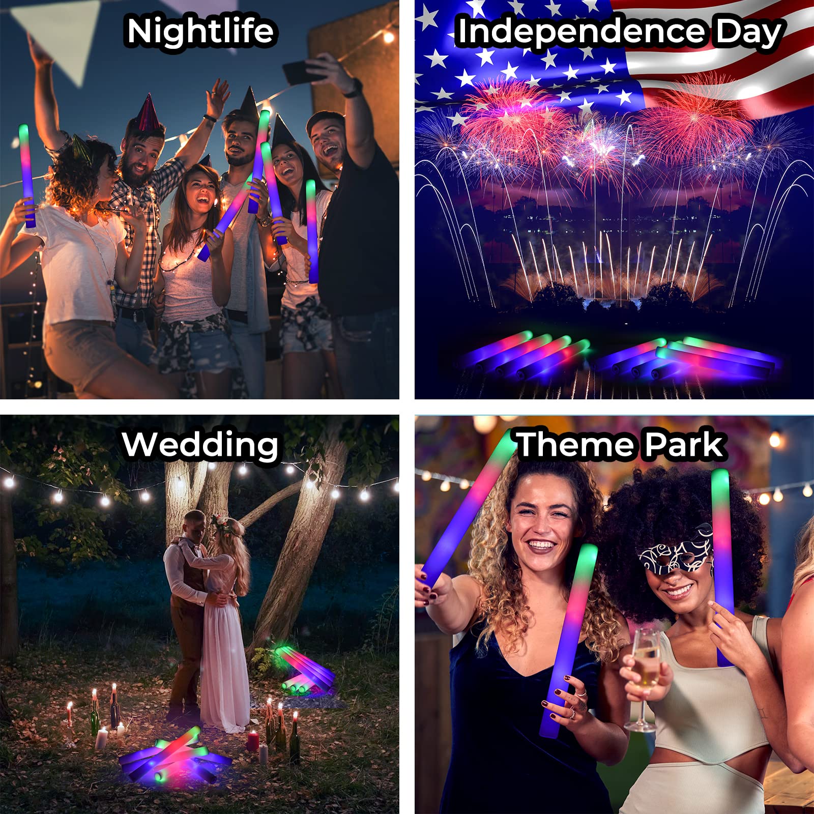 Lejof 30Pcs Giant Foam Glow Sticks Bulk - 3 Modes Colorful Flashing,Long Lasting Big Glow Sticks for Wedding, Birthday,Raves,Dance Floor, Concert, Party Favors for Kids Adults