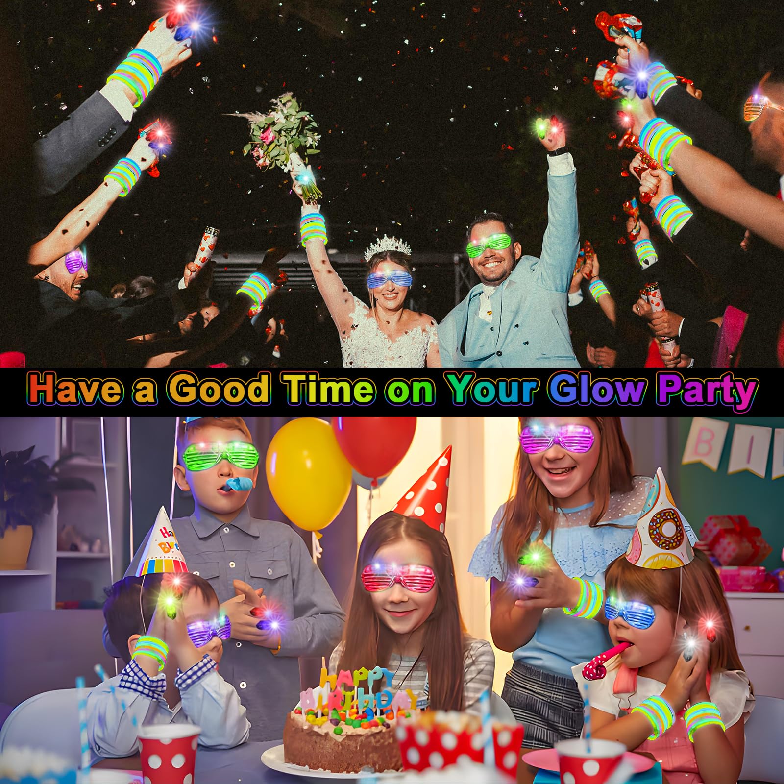 OLUPP 170 PCS Glow in The Dark Party Supplies, Glow Sticks Glasses Favors, 100 PCS Glow Sticks, 30 PCS LED Glasses and 40 PCS Finger Lights for Glow Party, Wedding, Birthday, Concert, Raves, New Year