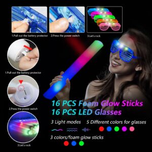 BAIJLE 148 PCS Glow in the Dark Party Supplies, 16PCS Foam Glow Sticks, 16PCS LED Glasses,100PCS Glow Sticks Bracelets and 16Pcs LED Hair Clips Fiber Optic for Glow Party, New Year, Wedding, Concert