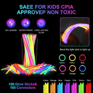 SHQDD 136PCS Glow in the Dark Party Supplies,Glow Sticks Glasses Favors, 12PCS Foam Glow Sticks, 12PCS LED Glasses, 12PCS Bunny Ear Headband and 100PCS Glow Sticks for Neon Party for Kids or Adults