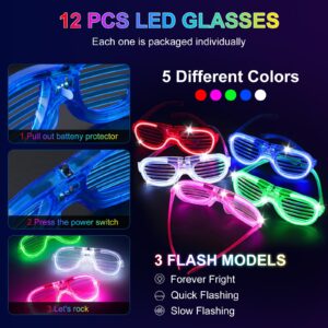 SHQDD 136PCS Glow in the Dark Party Supplies,Glow Sticks Glasses Favors, 12PCS Foam Glow Sticks, 12PCS LED Glasses, 12PCS Bunny Ear Headband and 100PCS Glow Sticks for Neon Party for Kids or Adults