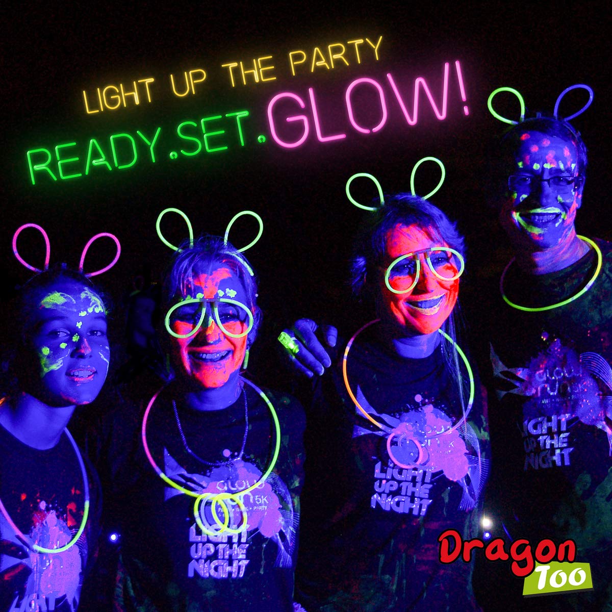 Dragon Too Glow in The Dark Party Supplies - 605 Pieces - Includes Connectors to Create Necklaces, Bracelets, Glasses, Heart Glasses, Hats, Headbands, Balls, Flowers - Glow in The Dark Party Favors