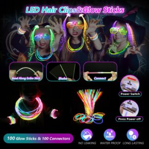 BAIJLE 148 PCS Glow in the Dark Party Supplies, 16PCS Foam Glow Sticks, 16PCS LED Glasses,100PCS Glow Sticks Bracelets and 16Pcs LED Hair Clips Fiber Optic for Glow Party, New Year, Wedding, Concert