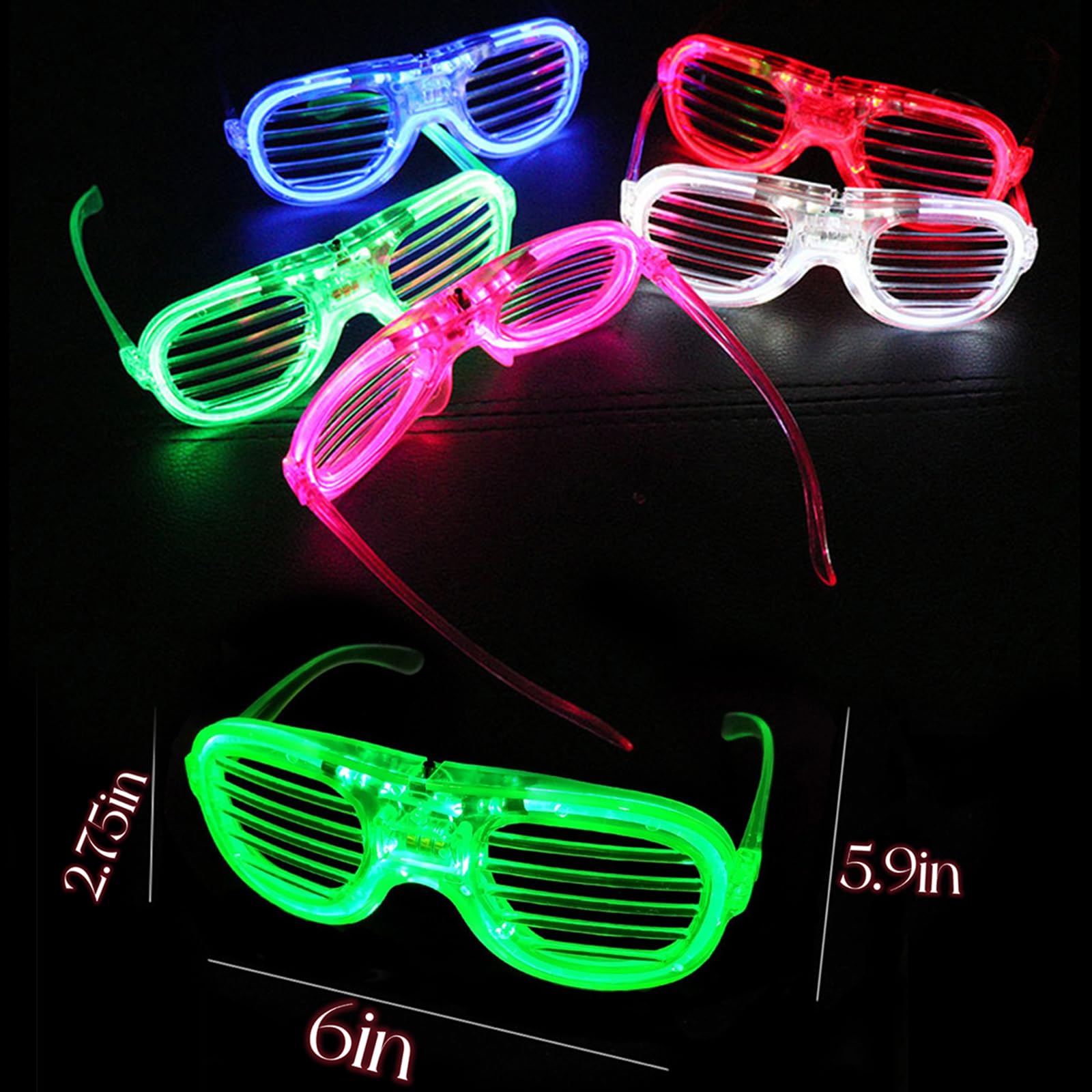 25 Packs LED Glasses 5 Neon Colors glow in the dark party supplies Favor for Kids Adult Glow sticks Light Up Glasses fit Holiday Birthday Valentine's Day and Halloween Party Supplies Cosplay Christmas