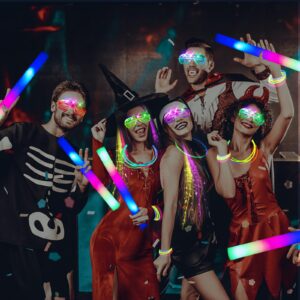 BAIJLE 148 PCS Glow in the Dark Party Supplies, 16PCS Foam Glow Sticks, 16PCS LED Glasses,100PCS Glow Sticks Bracelets and 16Pcs LED Hair Clips Fiber Optic for Glow Party, New Year, Wedding, Concert