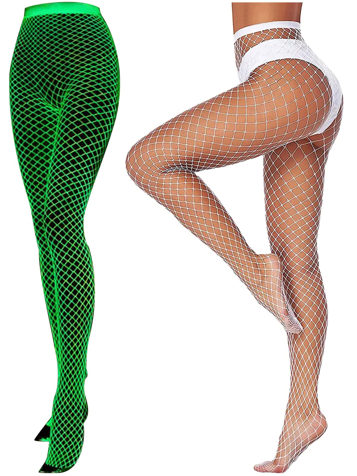 Glamorstar Glow in the Dark Fishnet Stockings for Women Luminous Hollow Out Pantyhose Tights Stockings White