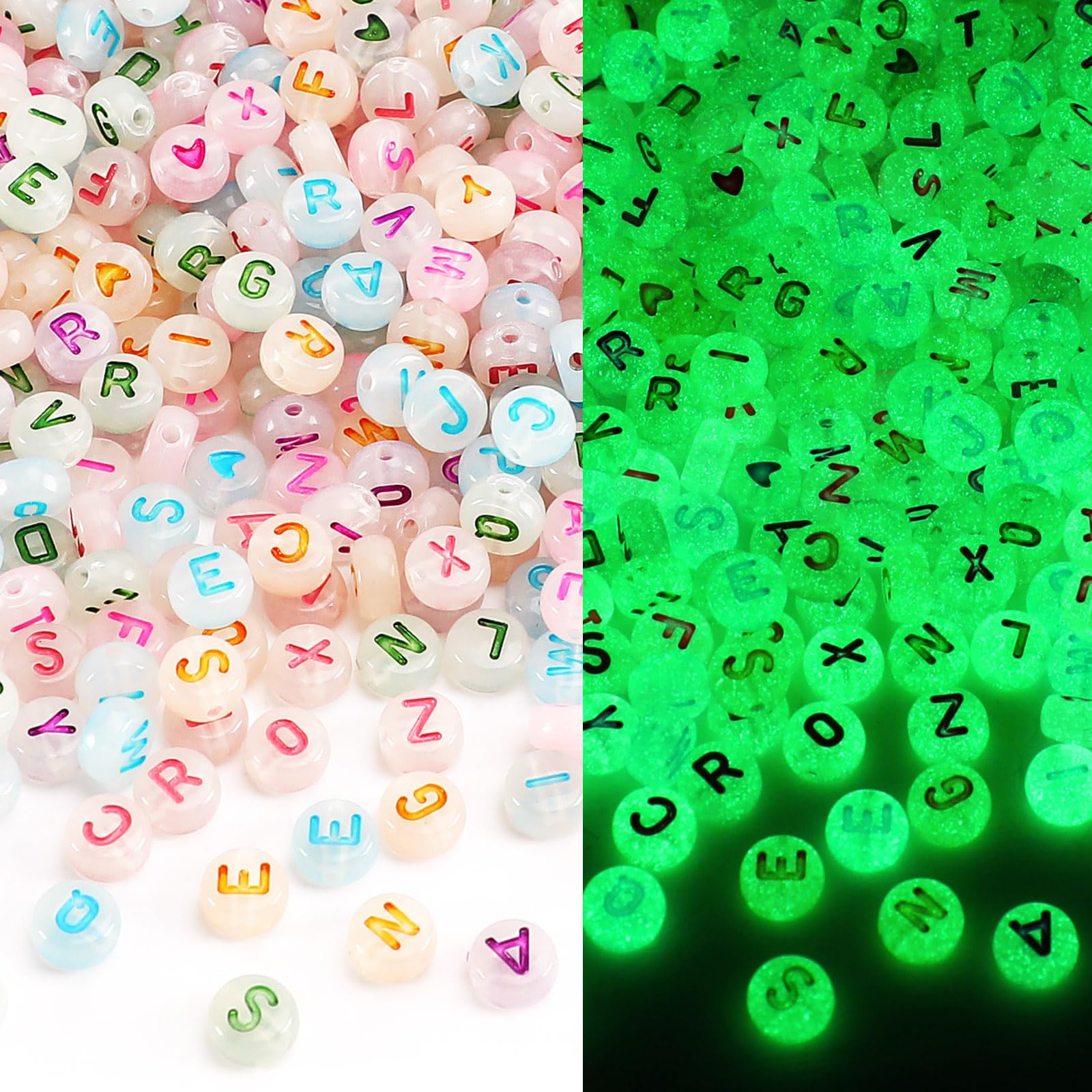 Round Letter Beads, DECYOOL 700Pcs 4×7mm Glow in The Dark Letter Beads, Glow Acrylic Alphabet Beads for Bracelet Necklace DIY Jewelry Making