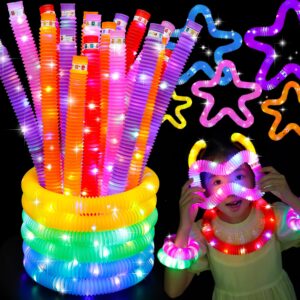 8 pcs light up pop tubes, led glow sticks party favors for kids 3-8-12, fidget stress relief toys, toddlers goodie gift bag stuffer fillers,classroom prizes rewards, 4th of july party supplies