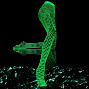 Glamorstar Glow in the Dark Fishnet Stockings for Women Luminous Hollow Out Pantyhose Tights Stockings White