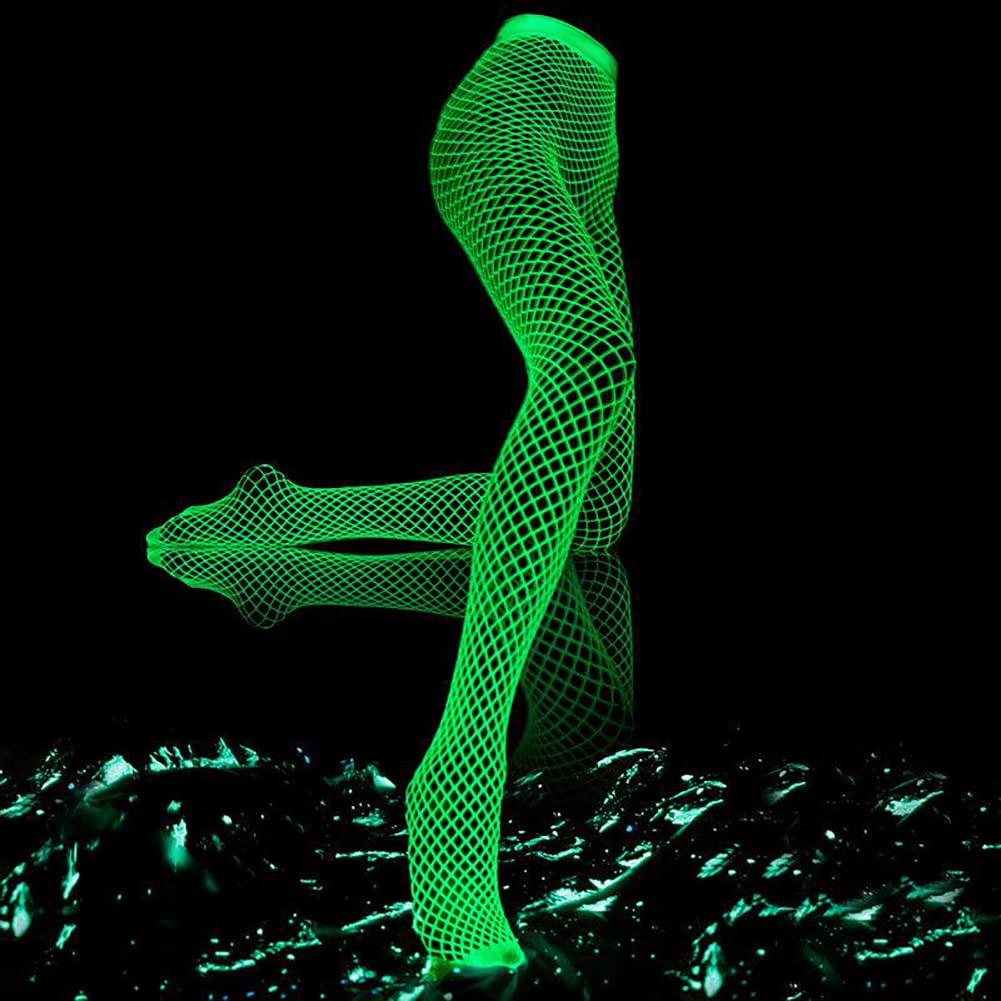 Glamorstar Glow in the Dark Fishnet Stockings for Women Luminous Hollow Out Pantyhose Tights Stockings White