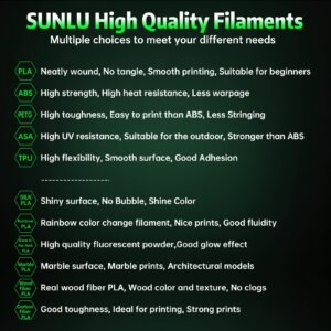 SUNLU Glow in The Dark PLA Filament, Neatly Wound Luminous PLA 3D Printer Filament 1.75mm Dimensional Accuracy +/- 0.02mm, Fit Most 3D Printers, 1kg Spool (2.2lbs), 330 Meters, Green PLA, Glow Green