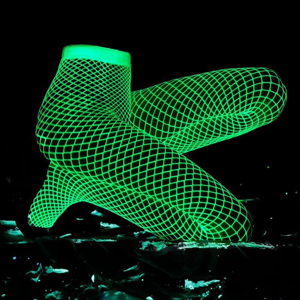 Glamorstar Glow in the Dark Fishnet Stockings for Women Luminous Hollow Out Pantyhose Tights Stockings White