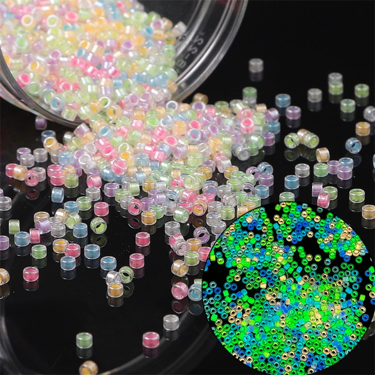 Eswala 6000pcs Glow Seed Beads 3mm Glass Beads Glow in The Dark Beads Luminous Seed Beads for Bracelets Jewelry Making DIY Crafts Gifts for Girls Adults(3mm, Multicolor)