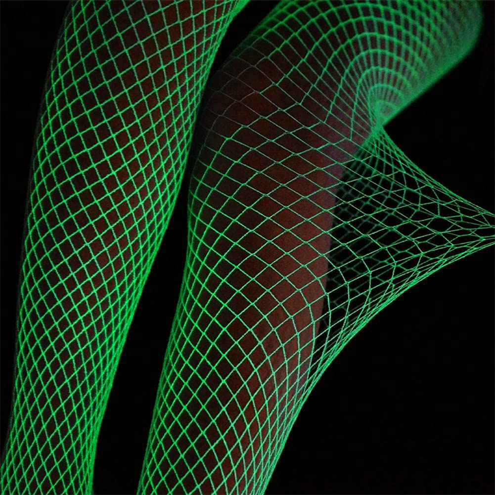 Glamorstar Glow in the Dark Fishnet Stockings for Women Luminous Hollow Out Pantyhose Tights Stockings White