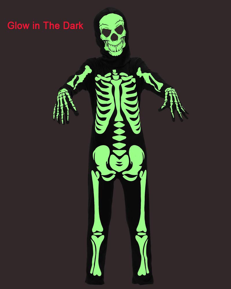 yolsun Skeleton Costume for Kids, Glow in The Dark, Halloween Fearsome Costume(12-13 Years)