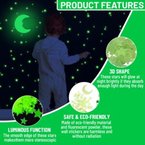 OIG Brands Glow in The Dark Stars and Planets 100-Piece (Green) 3D Glow in Dark Stars for Ceiling Decor with Constellation Map - includes Reusable Putty