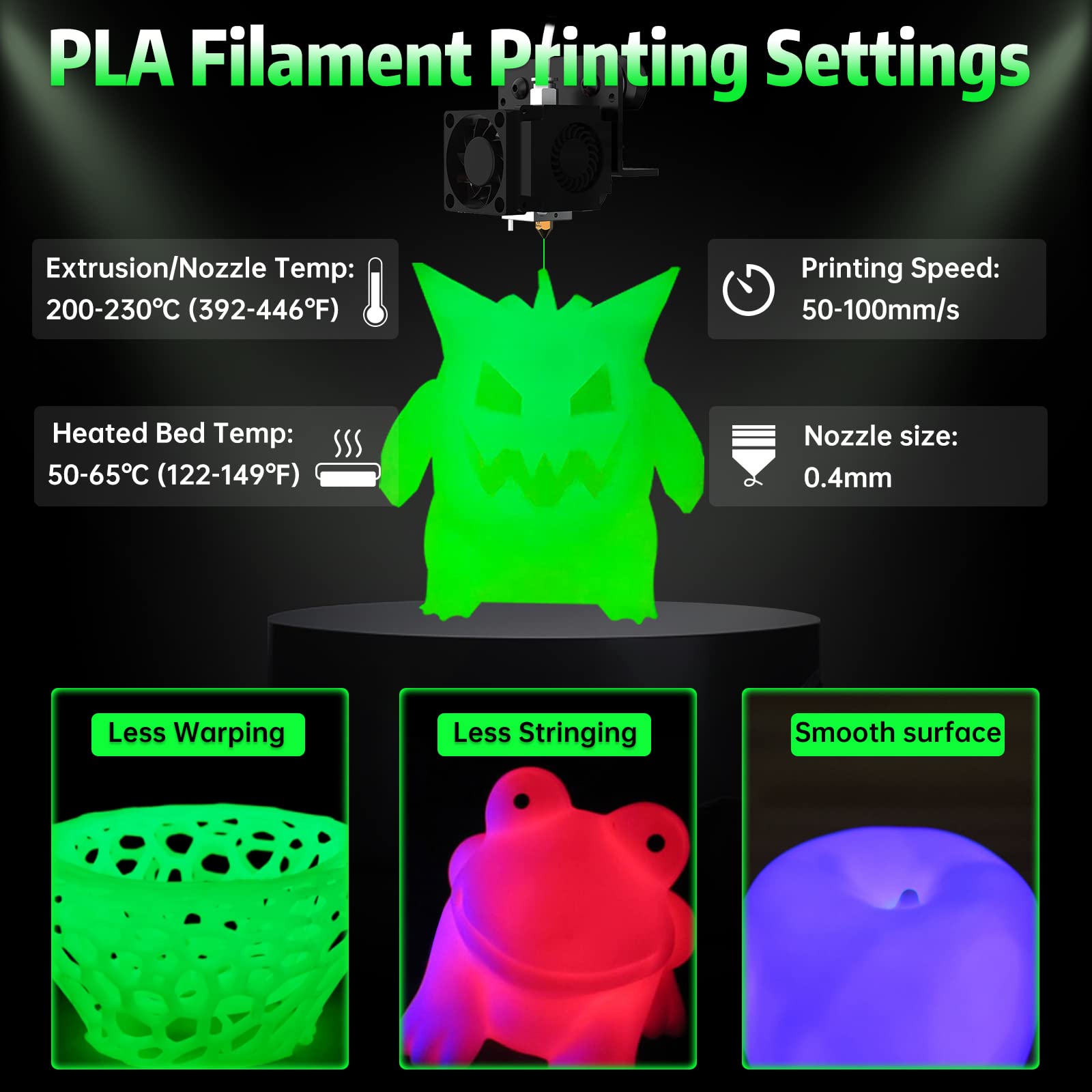 SUNLU Glow in The Dark PLA Filament, Neatly Wound Luminous PLA 3D Printer Filament 1.75mm Dimensional Accuracy +/- 0.02mm, Fit Most 3D Printers, 1kg Spool (2.2lbs), 330 Meters, Green PLA, Glow Green