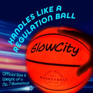 GlowCity LED Light-Up Basketball – Size 5, 27.5 inch, Ideal for Youth & Pre-Teen Night Games – Impact Activated Glow-in-The-Dark Fun, Nylon Wound Durability, Batteries Included