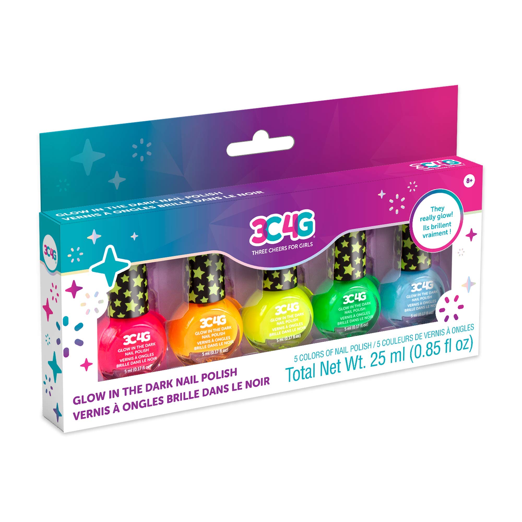 3C4G Glow in The Dark Nail Polish - Nail Polish Set for Girls & Teens - Includes 5 Glow in The Dark Colors - Non-Toxic Nail Polish Kit for Kids Ages 8+ by Make It Real