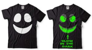 glow in the dark halloween smile evil face costume tee shirt party shirts large black