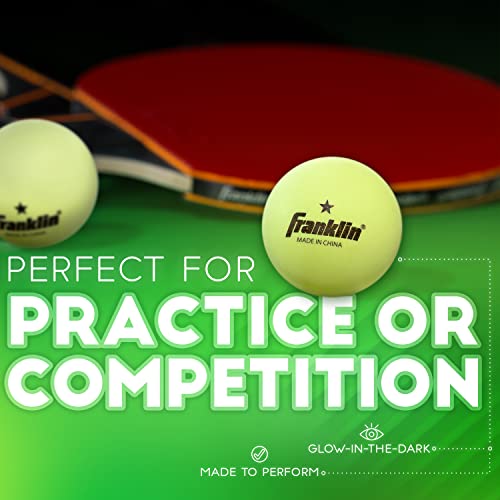 Franklin Sports Glow in The Dark Ping Pong Balls - Official Size + Weight 40mm Table Tennis Balls - One Star Glow in The Dark Ping Pong Balls - Durable High Performance Balls - Green - 6 Pack