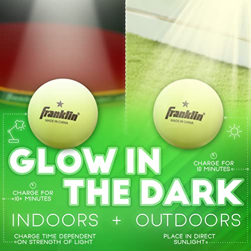 Franklin Sports Glow in The Dark Ping Pong Balls - Official Size + Weight 40mm Table Tennis Balls - One Star Glow in The Dark Ping Pong Balls - Durable High Performance Balls - Green - 6 Pack