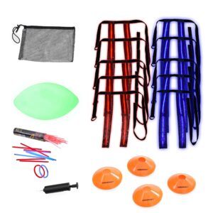 rukket flag football set, glow in the dark capture the flag footballs, belts, cones & toys, 10 player kids & youth nighttime outdoor game