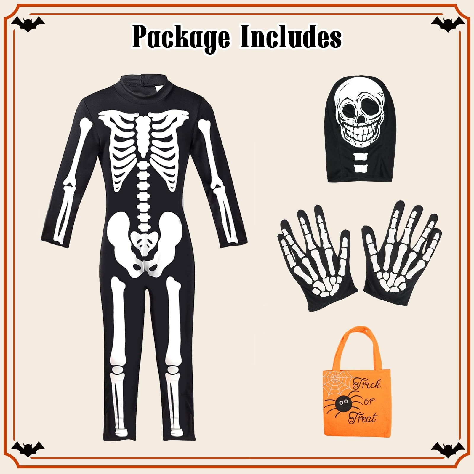 FAYBOX Skeleton Costume for Kids Boys,Glow in The Dark Halloween Costume Skeleton Onesie for Toddler(8-9)