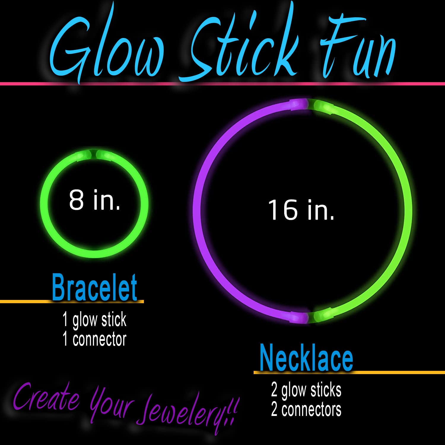 210 PCS Colorful Glow Sticks Party Pack - 100 8' Glow Sticks, 100 Connectors, Fun Accessories - Party Supplies - Glow The Dark Glowing Sticks Fun Party Pack with 8" Glowsticks, Connectors For Weddings