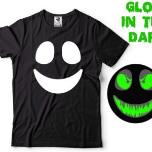 Glow in The Dark Halloween Smile Evil Face Costume Tee Shirt Party Shirts Large Black