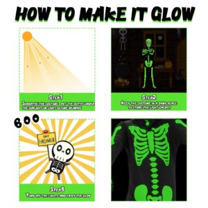 FAYBOX Skeleton Costume for Kids Boys,Glow in The Dark Halloween Costume Skeleton Onesie for Toddler(8-9)