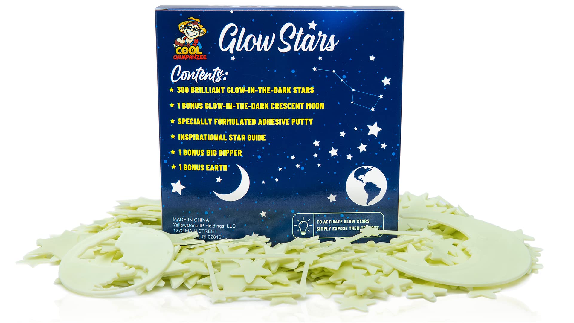 300 Count Glow Stars; Glow in The Dark Stars for Ceiling, Ceiling Stars, Glowing Stars for Ceiling Include Bonus Moon, Earth & Big Dipper Constellation (300 Stars)