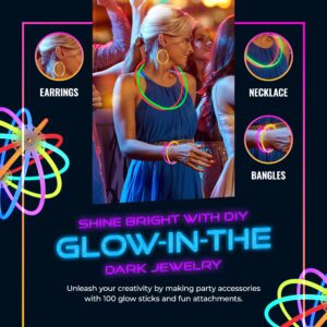 210 PCS Colorful Glow Sticks Party Pack - 100 8' Glow Sticks, 100 Connectors, Fun Accessories - Party Supplies - Glow The Dark Glowing Sticks Fun Party Pack with 8" Glowsticks, Connectors For Weddings