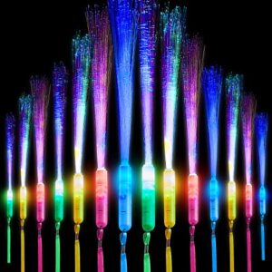 Lewtemi 60 Pack Fiber Optic Wand Glow Wand LED Light Up Wand Bulk with 3 Flashing Models Flashing Sticks with Included Batteries for Birthday Party Favor Wedding Halloween Christmas (Novel Colors)