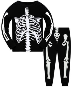 glow in the dark skeleton pajamas boys girls halloween kids pjs sets toddle clothes 100% cotton 2 piece sleepwear 7t