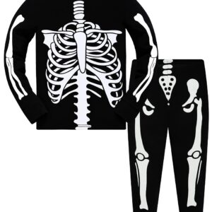 Glow in The Dark Skeleton Pajamas Boys Girls Halloween Kids Pjs Sets Toddle Clothes 100% Cotton 2 Piece Sleepwear 7t