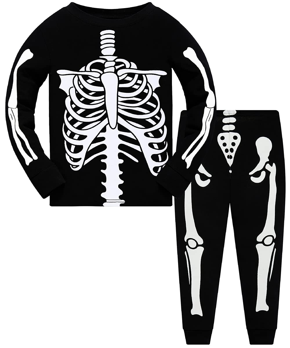 Glow in The Dark Skeleton Pajamas Boys Girls Halloween Kids Pjs Sets Toddle Clothes 100% Cotton 2 Piece Sleepwear 7t