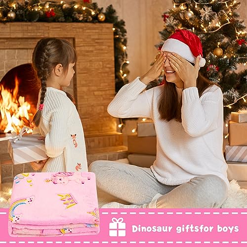 inhand Glow in The Dark Blanket Unicorn Kids Throw Blanket for Couch Unicorn Soft Fleece Blanket Gift for 4-12 Girls Fuzzy Room Decor Birthday Toys, 50"x60", Pink