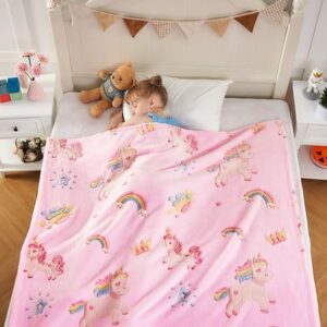 inhand Glow in The Dark Blanket Unicorn Kids Throw Blanket for Couch Unicorn Soft Fleece Blanket Gift for 4-12 Girls Fuzzy Room Decor Birthday Toys, 50"x60", Pink