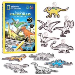 national geographic glow in the dark dinosaur stained glass art kit - window sun catchers and crafts for kids ages 4-8